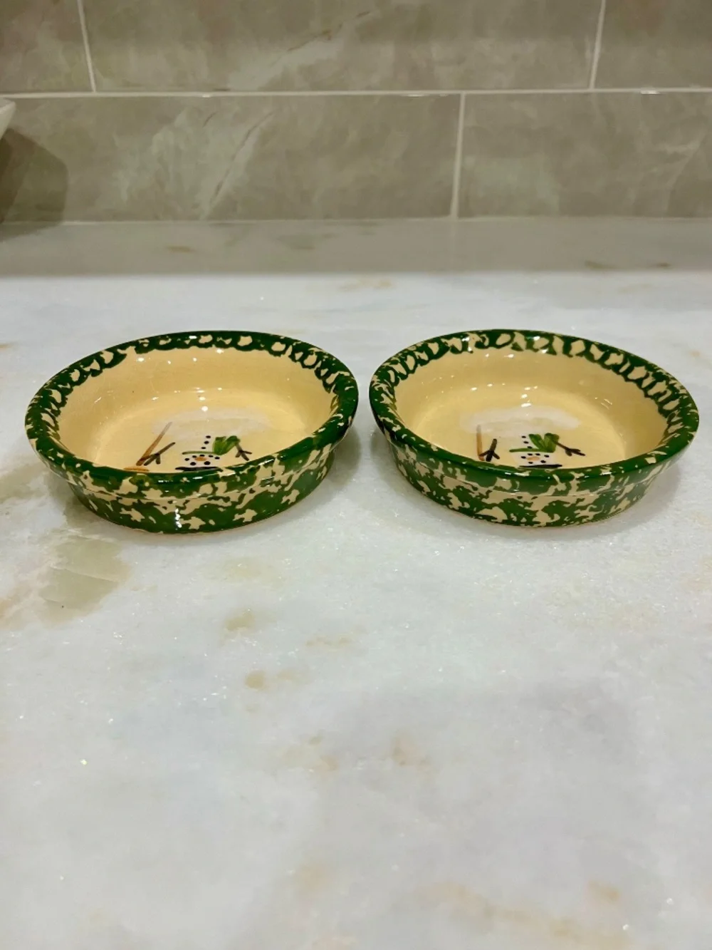🐶 Alpine Pottery Snowman Pet Bowls - Set of 2 - Like New! 🐶